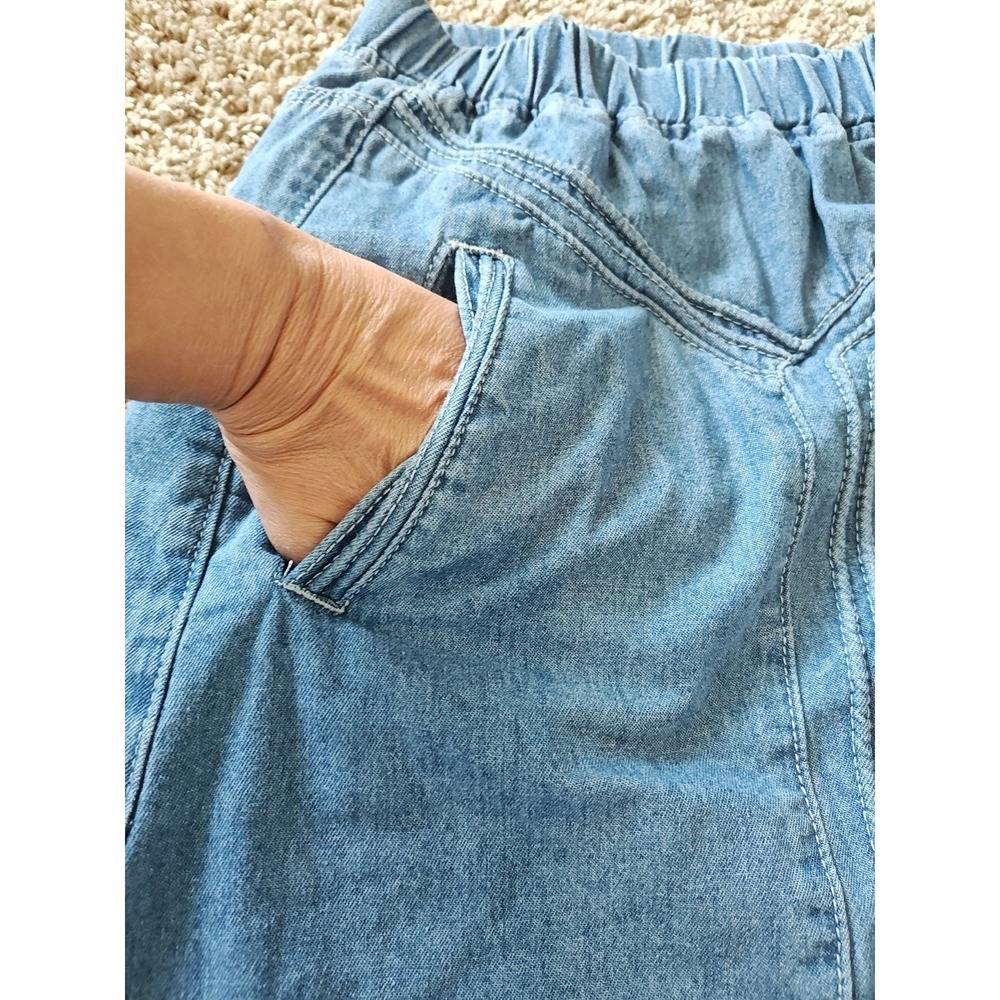 Women Maxi Skirt Size Small Pockets Blue Elastic Waist Casual Career No Slit - Picture 4 of 10